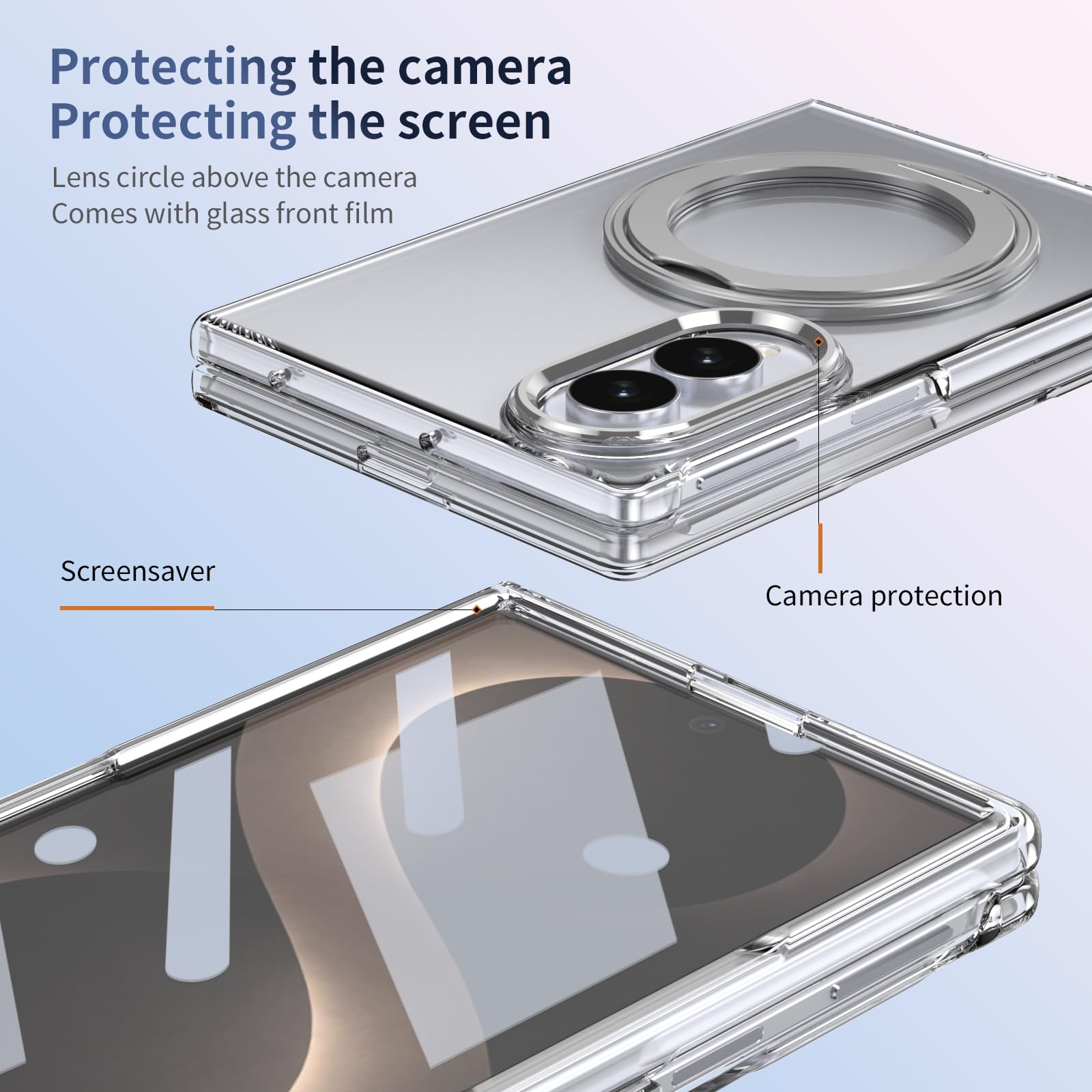 Custodia trasparente per Samsung Galaxy Z Fold 8 Supporto magnetico ad anello | Supporto girevole a 360°, pellicola protettiva per lo schermo sottile, anti-ingiallimento e anti-impronte