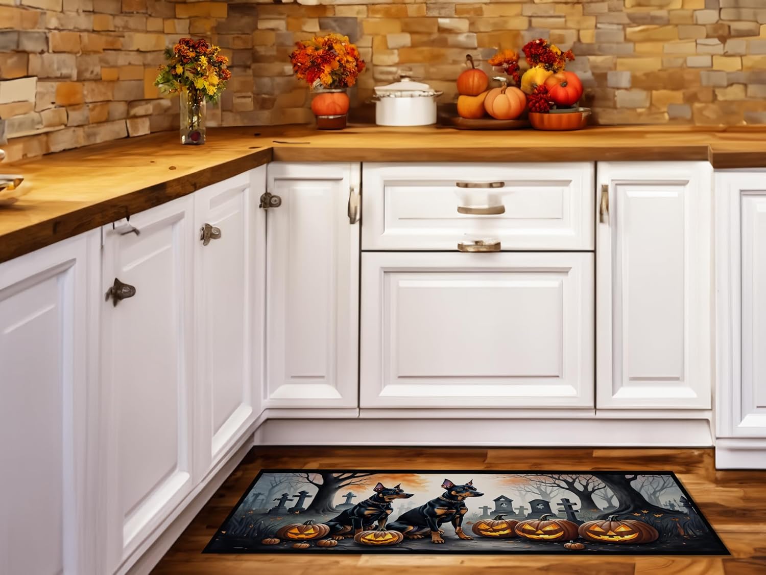 Caroline's Treasures Doberman Pinscher Spooky Halloween Runner Mat 28x58 Front Door Mat Indoor Outdoor Rugs for Entryway Hallway Foyer Non Slip Washable Wide Doormat