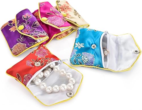 Miniatura 3 de handrong 30 bolsas de seda bolsa de regalo de joyería pequeña brocado chino organizador de monedas bordado bolsillo con cierre de broche y