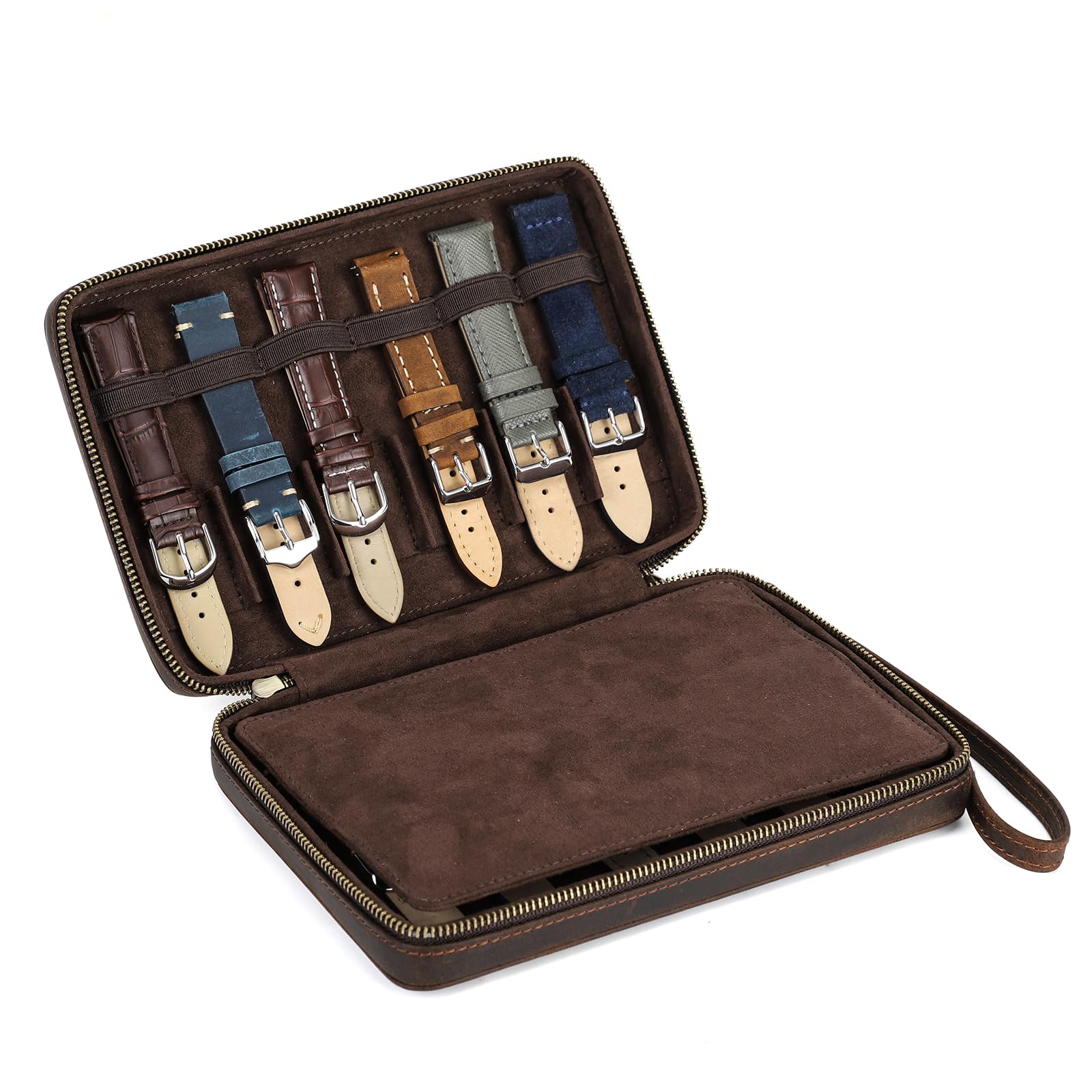 HVMBEUGOS Watch Strap Storage Leather Case Holds 12pcs Watch Straps, Travel Organiser Box for Watch Bands and Watch Straps