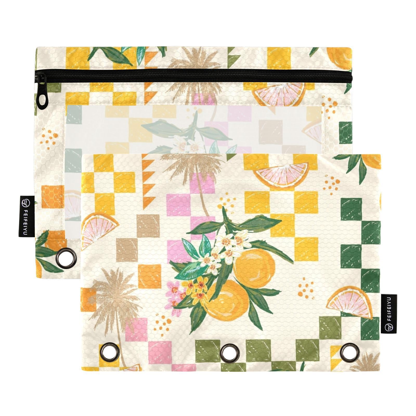 Fustylead Summer Fruit Lemon Pencil Pouch Fits Standard 3-Ring Binders, Zipper Binder Pencil Bag with Clear Window for Office School Class Students 2