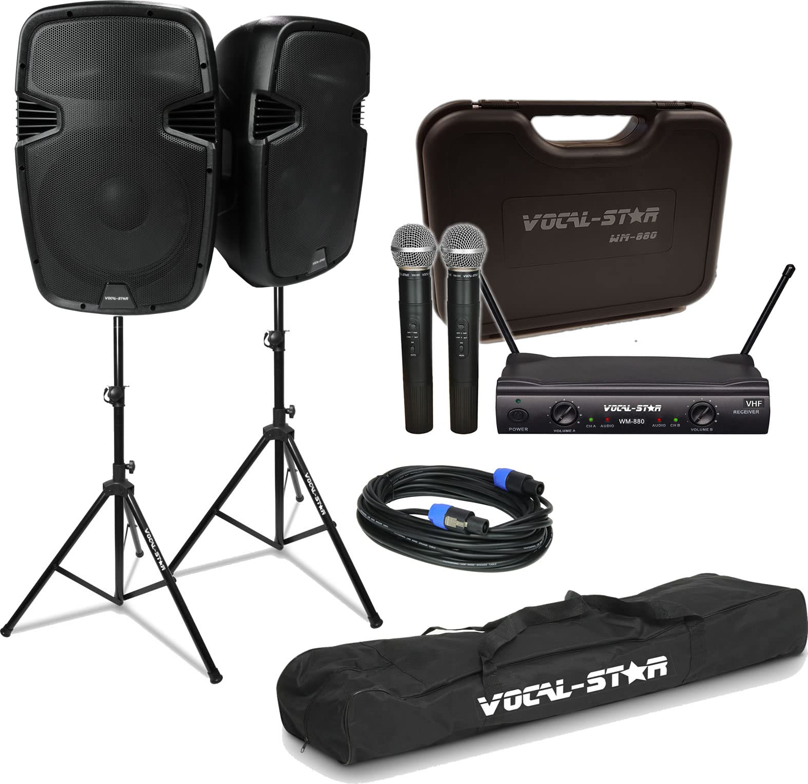 Buy VocalStar PA Speaker System 1000w with 2 Wireless Microphones