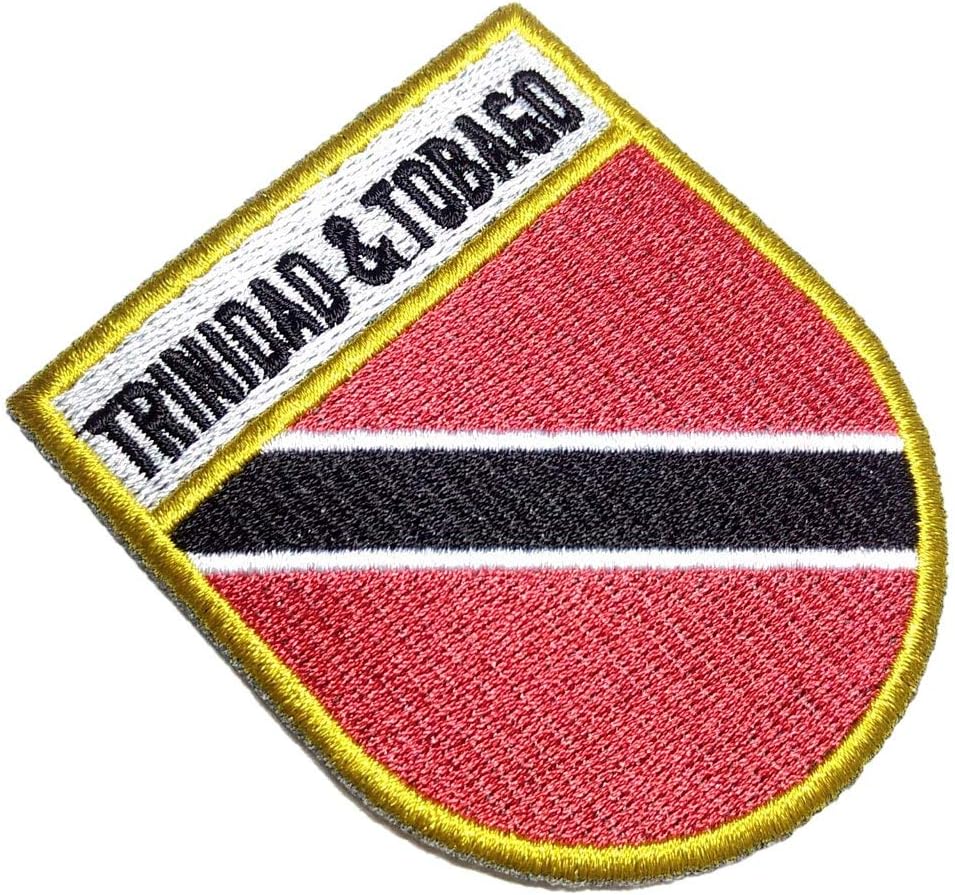 BP0225ET 01 Trinidad and Tobago Flag Shield Emblem Tag 100% Embroidered Patch Iron or Sew Size 2.67 × 3.15 in.