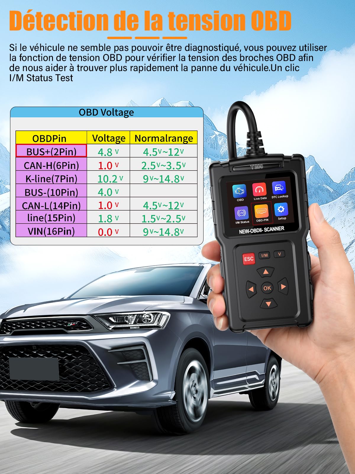 OBD2 Diagnostic Auto Valise Voiture: OBD Diagnostique Français Auto Multimarque pour BMW Peugeot VW Véhicules après 2002, Lecteur de Codes de Panne Moteur avec Lecture en Temps Réel des Données