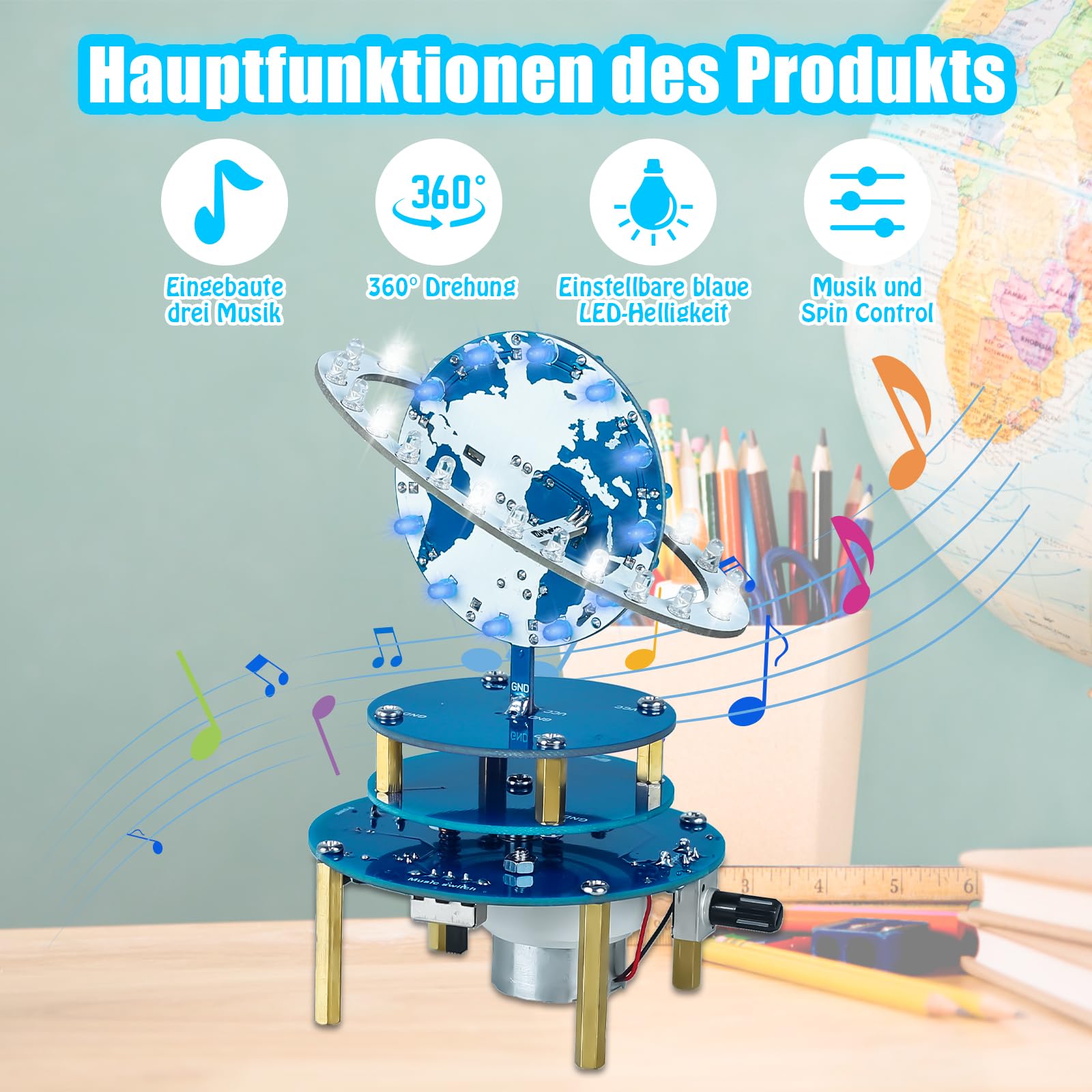 PEMENOL Kit de soldadura DIY Modelo de globo giratorio Kit de electrónica para adultos Gira, ajusta la velocidad, 4 niveles de luz Globo proyecto de soldadura Calendario de adviento Regalo de Navidad
