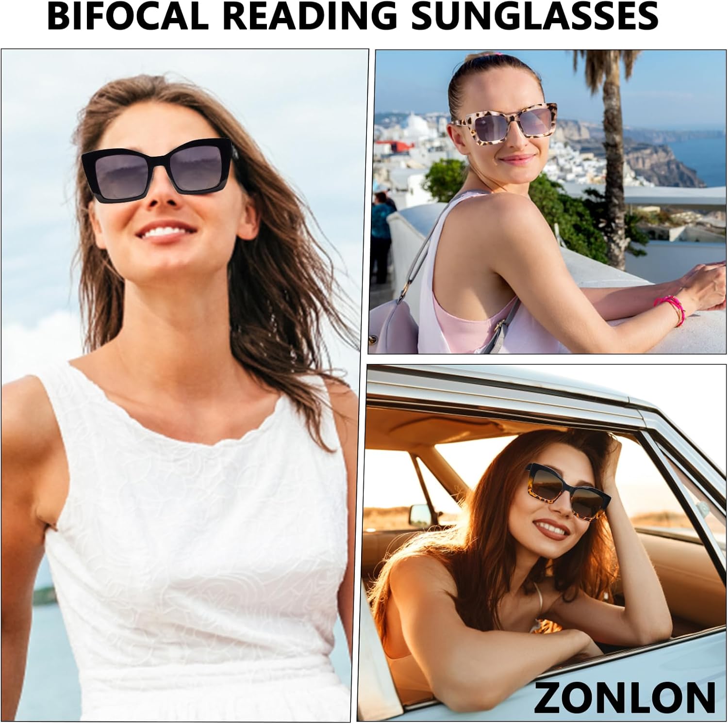 4 Pack Bifocal Sunglasses for Women, Spring Hinge Outdoor Bifocal Reading Sunglasses Large Frame Sunglass Readers - Image 2