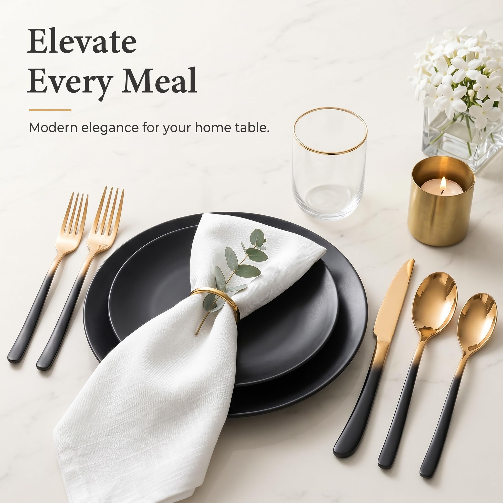 Silverware Set for 4 Black Gold 20 Piece Fancy Flatware Set Stainless Steel — Amazon image 3