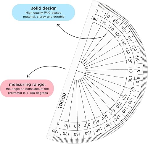 Miniatura 4 de Zonon Juego de 3 transportadores de plástico transparente de 4 pulgadas, juego de transportadores de matemáticas a granel de 180 grados,