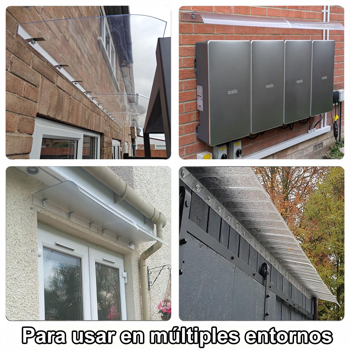 Marquesina Puerta Exterior, Techo Exterior Lluvia, Marquesinas de Policarbonato Sólido Transparente, Tejadillo de Protección contra Sol y Lluvia para Ventanas, Balcón, Garaje y Terraza, Ampliable