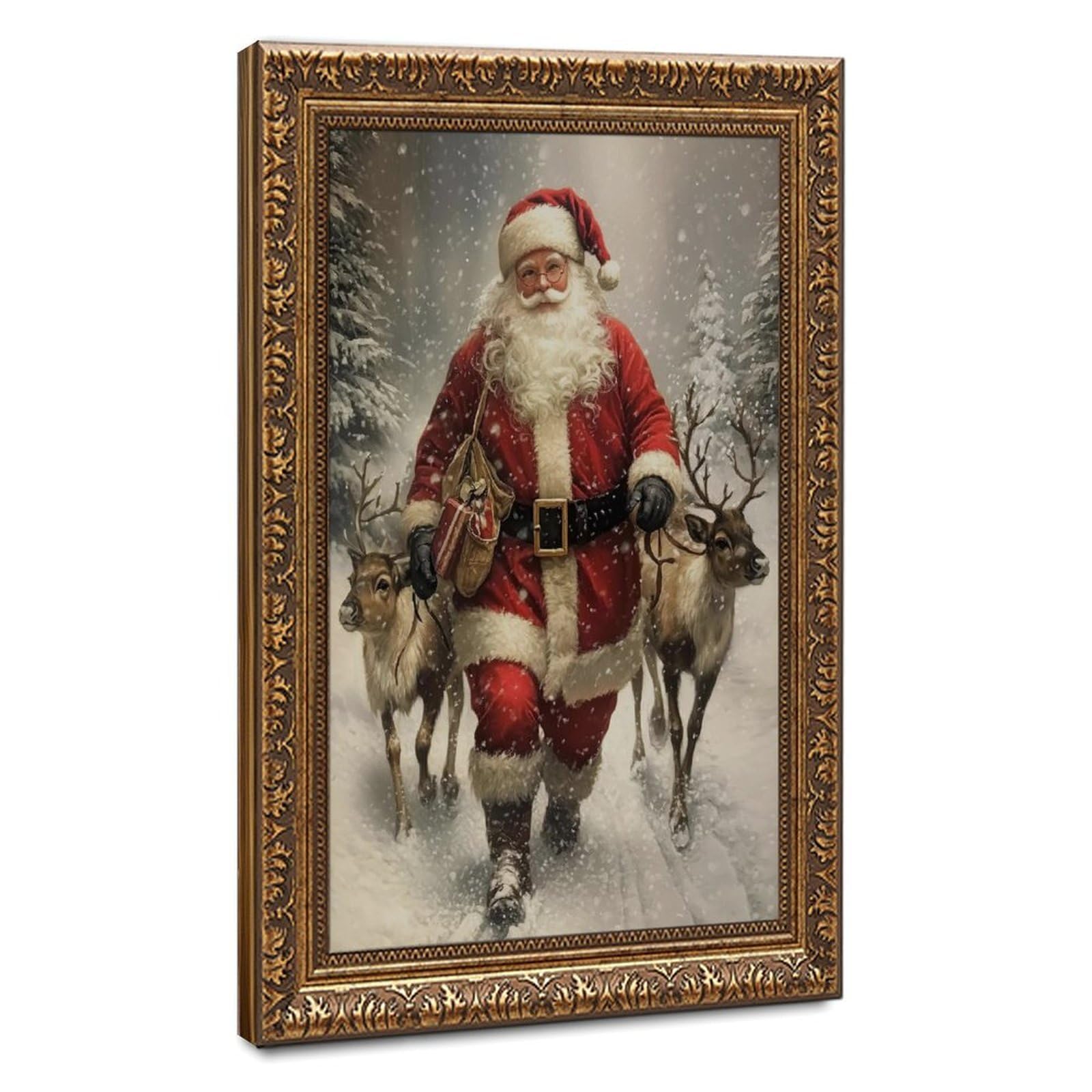 Bareronor Santa Claus Reindeer Canvas Poster for Office Decor Gift