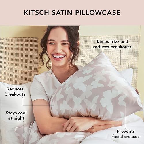 Vista 129 de Kitsch - Funda de almohada de satén con cremallera de tamaño queen/estándar, para el cabello y la piel, funda refrescante más suave que la seda