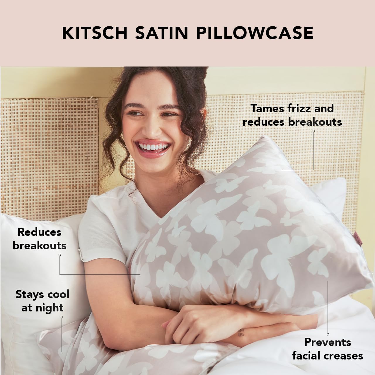 Kitsch Satin Heatless Curling Set and Satin Pillowcase (Champagne Butterfly) Bundle