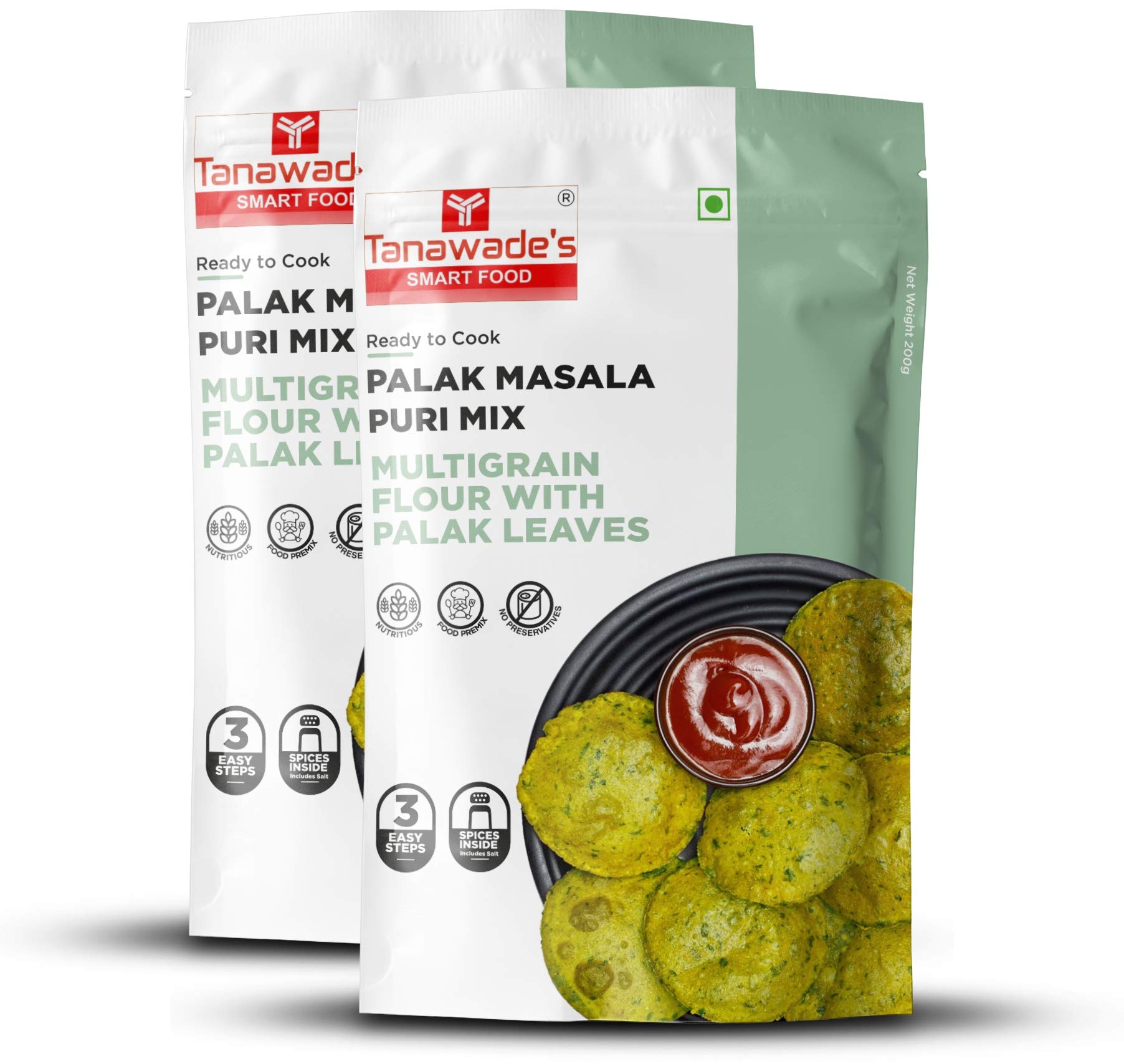 Tanawade's SMART FOOD Palak Masala Puri Mix, Ready to Cook, Home Food with Hand Picked Flavours, Pack of 2