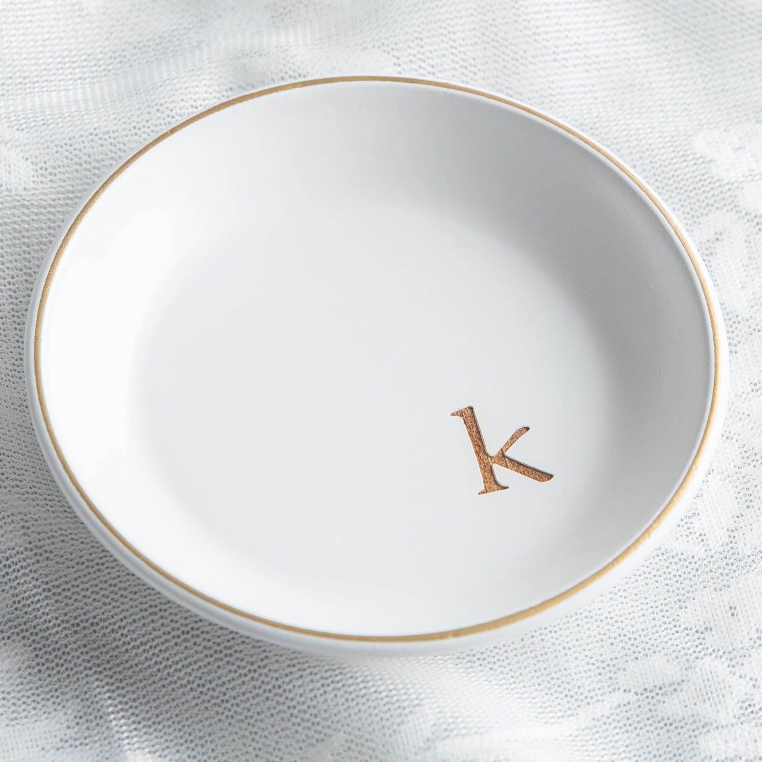 COLLECTIVE HOME - Wood Jewelry Tray, Decorative Monogram Trinket Dish for Rings Earrings Necklaces Bracelet Watch Keys, Birthday Mother's Day Christmas Gift for Women, 4.75" (k) : Clothing, Shoes & Jewelry