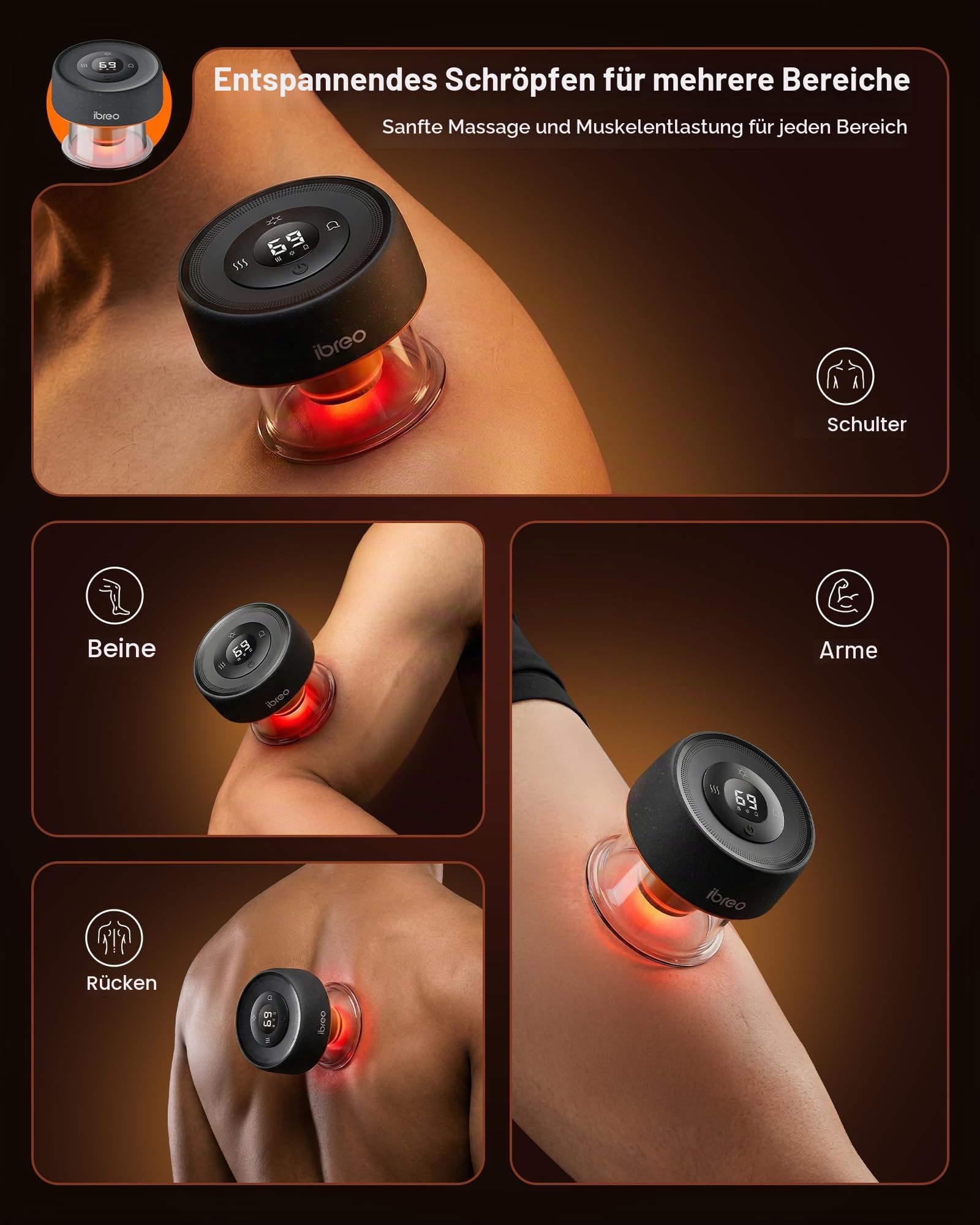 Pulse Pro Smart Schröpftherapie-Massagegerät mit Wärme, Rotlichttherapie, dynamische Saugkraft, Druckentlastung mit einem Knopf zur Schmerzlinderung, Muskelkater, Durchblutung und straffere Haut