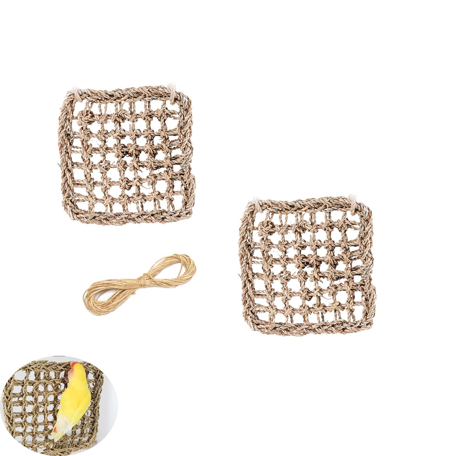 2 Pack Bird Toys Foraging Wall Replacement Bird Seagrass Mat Climbing Wall Hanging Mats for Conure Toys Parakeet Shredder Hanging Toys DIY Cockatiel Parrot Lovebird Cage Toys Small Birds