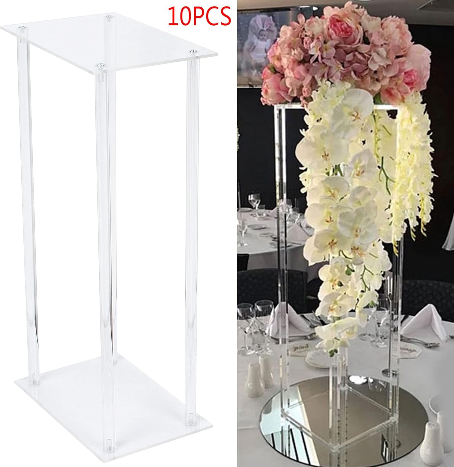 LOYALHEARTDY Acrylic Vases Wedding Centerpieces for Tables, 10 Pack 23.6'' Tall Acrylic Flower Stand Centerpieces Clear Wedding Decoration Modern Tall Vase Tabletop Display Rack Party Backdrops