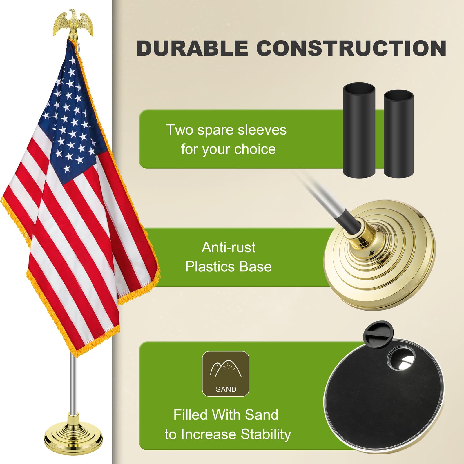 4 Pack 8FT Indoor Flagpole Kit, Deluxe Sliver Telescoping Flagpole with Base Set, Premium Aluminum Pole, Eagle Topper, ABS Plastic Base Stand for Schools, Churches, Meeting Decor(Not Include Flag)