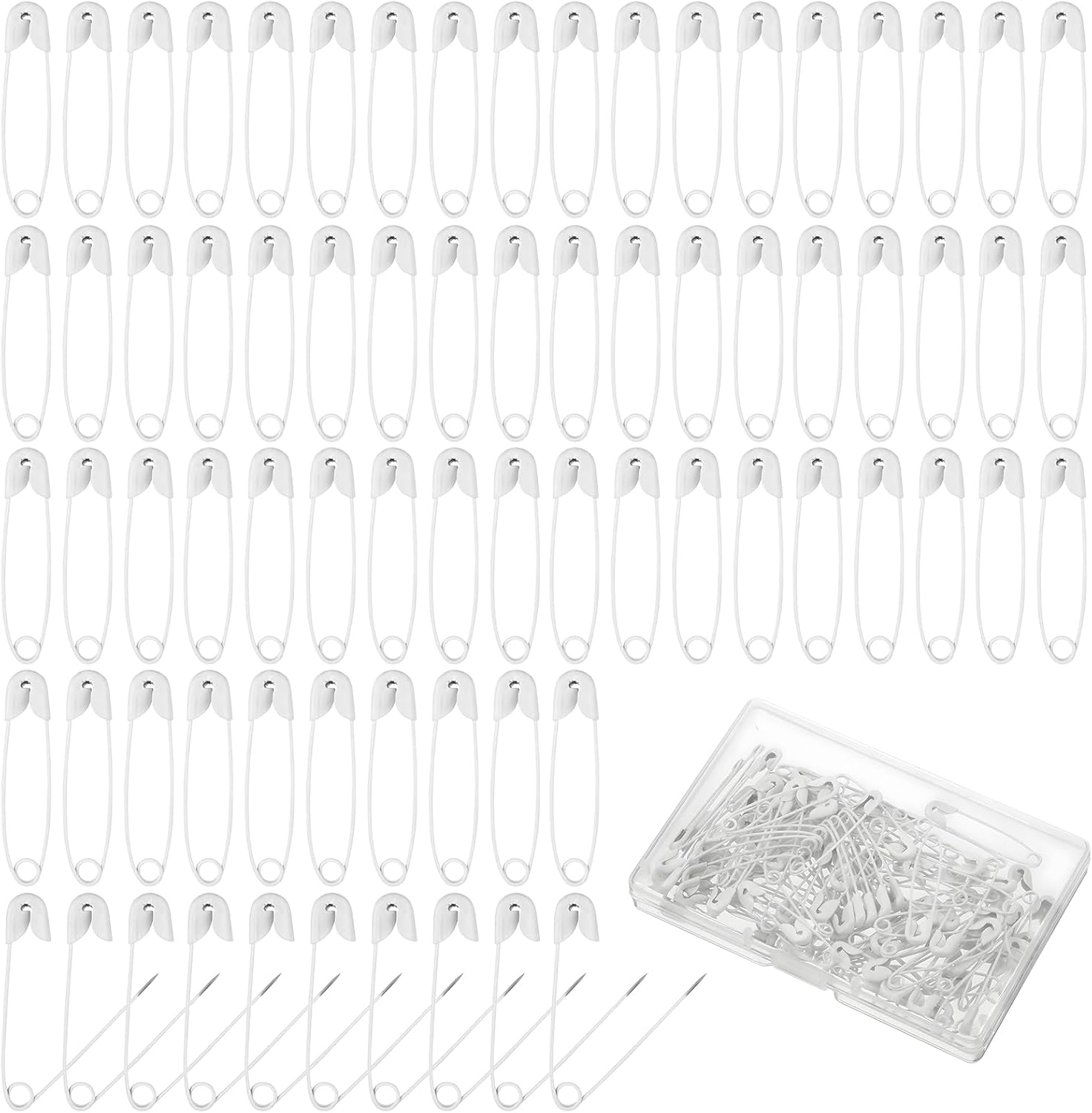 100 PCS White Safety Pins 32mm / 1.26 Inch Heavy Duty Quilting Safety Pins Small White Safetys Premium Sharp Pin for Clothes Bulk Metal Sewing Pin for Handmade Sewing Quilting Knitting Stitch Marker