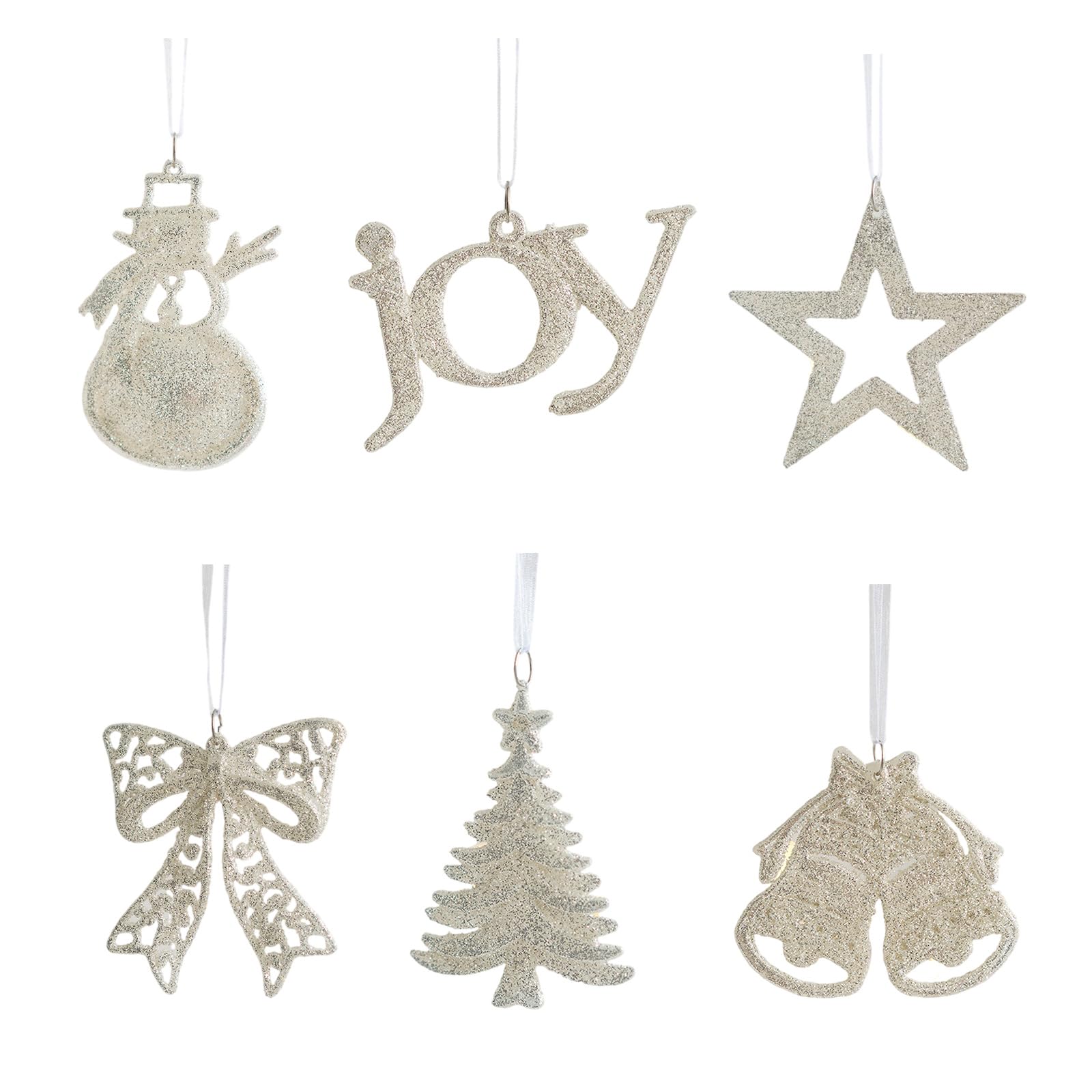 Kalttoy 6Pcs Christmas Tree Ornament Set Sparkling Snowman Bells Star Hanging Decorations for Holiday Homes Party Ornaments