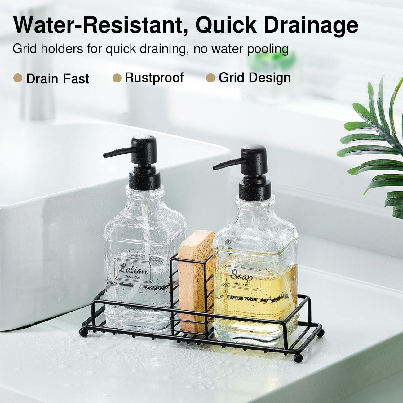 Shinowa Kitchen Soap Dispenser Set, Hand and Dish Soap Dispenser with Tray, 2-Pack Thick Glass Dish Dispenser for Kitchen & Bathroom, Soap and Lotion Dispenser Set Kit with Pump - Image 4