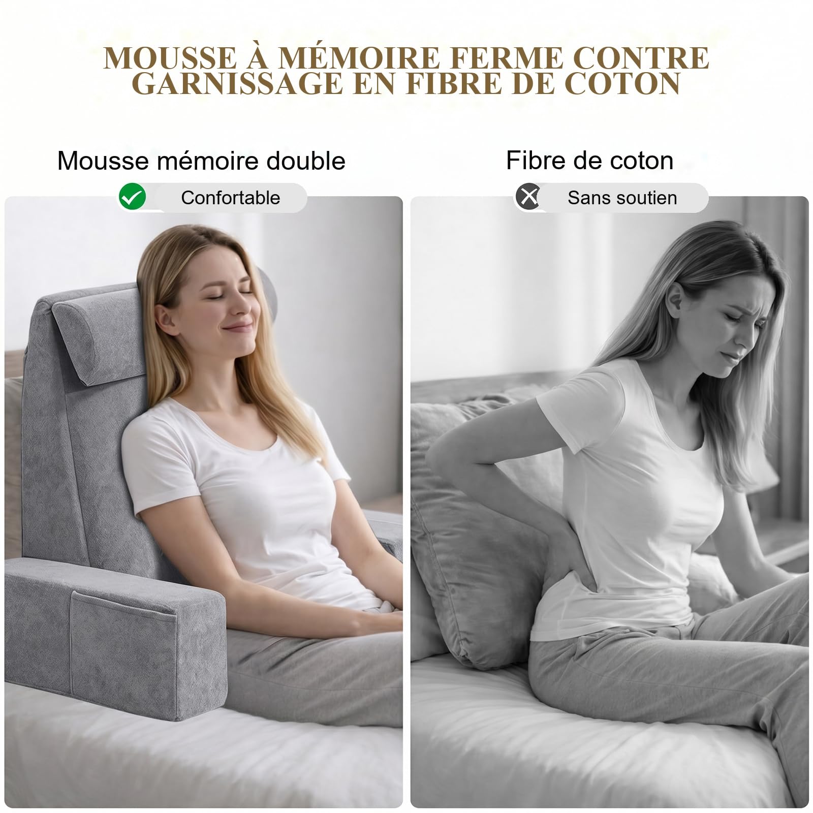 Lesekissen für das Sitzen im Bett – Rückenstützkissen für Erwachsene zum Zurücklehnen, Gamen, Ausruhen und Fernsehen auf dem Sofa oder auf dem Boden – Keilkissen mit Armlehnen, dunkelgrau