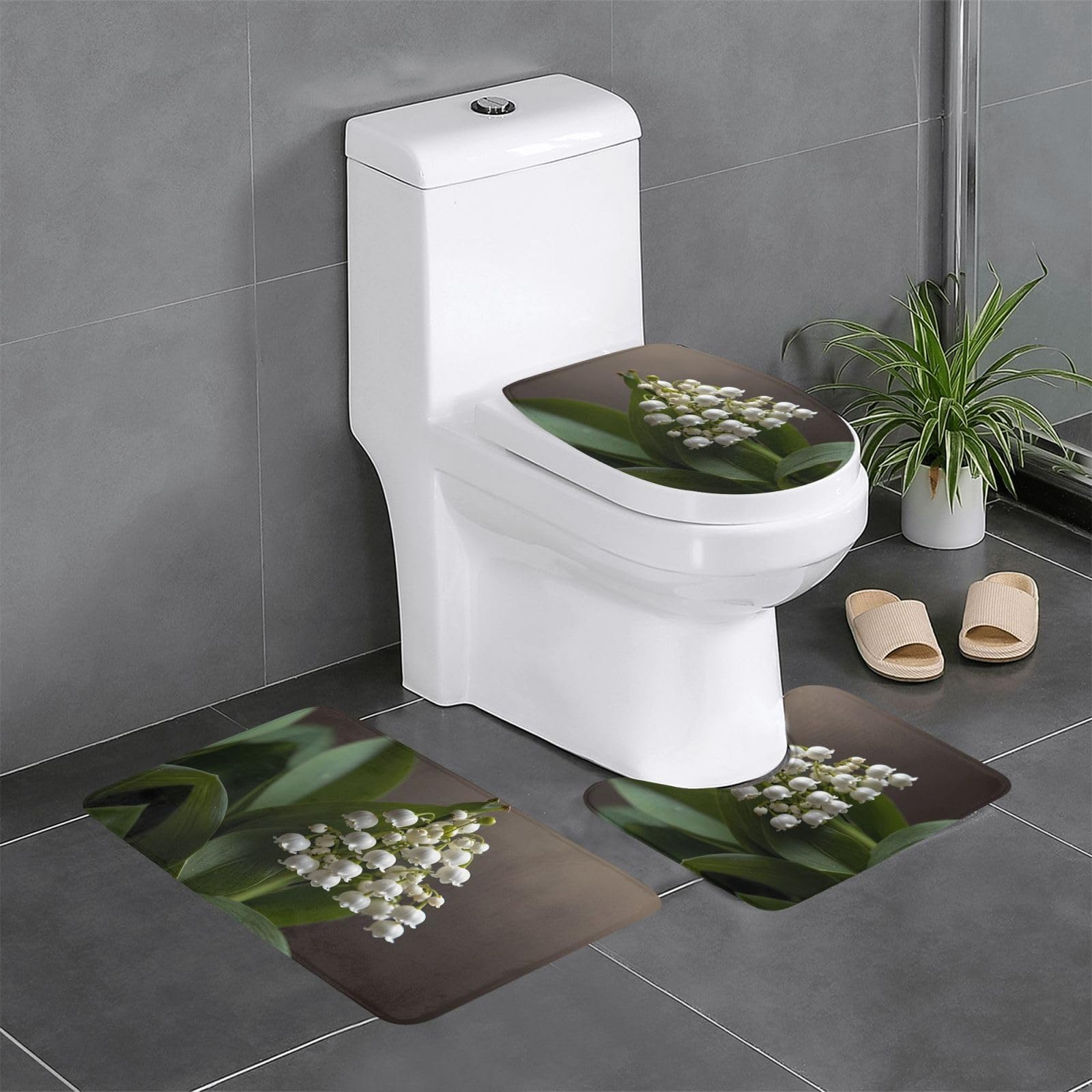 Tapis de bain muguet lot de 3 absorbants et antidérapants