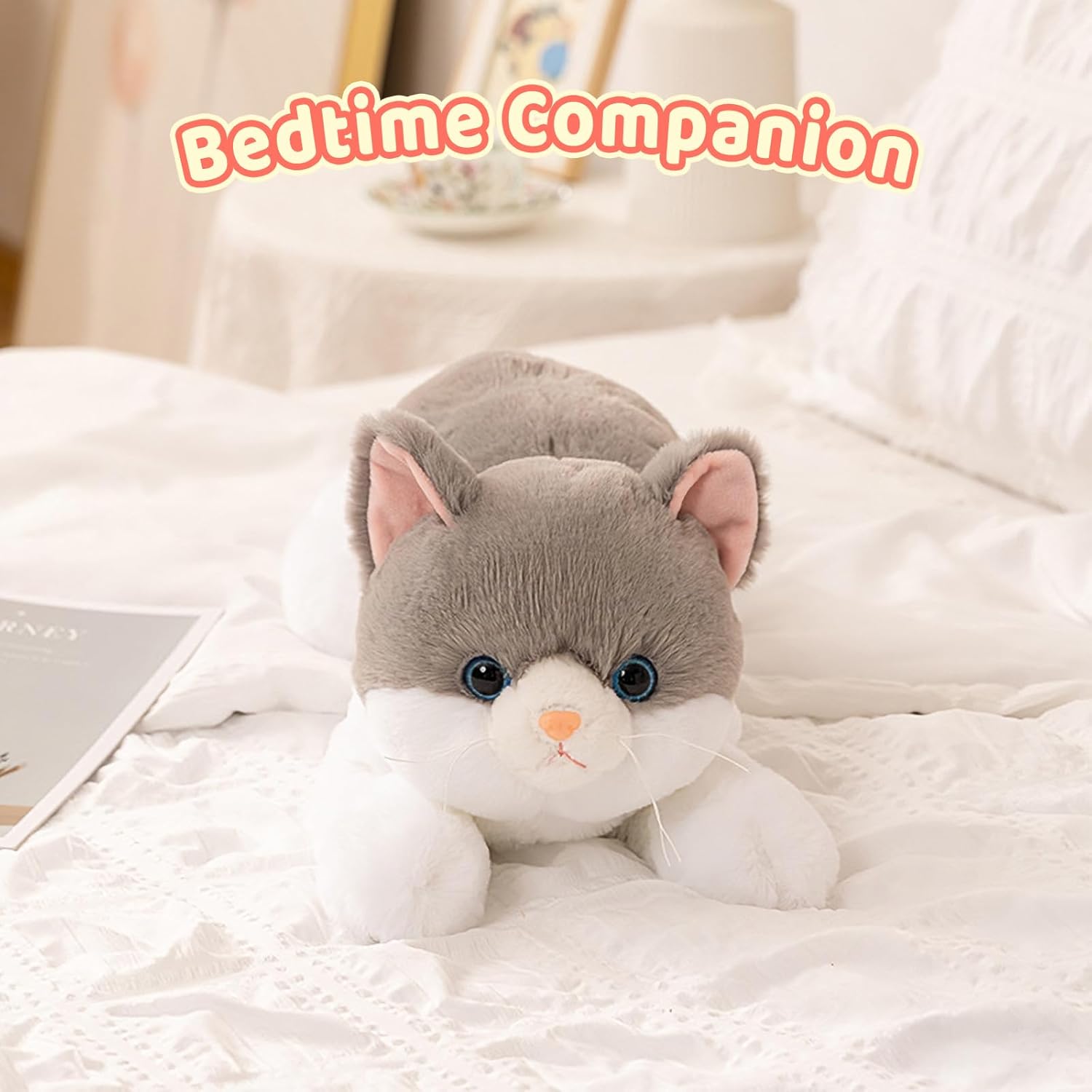 PEACH CAT Cat Plush Cute Kitten Stuffed Animal Soft Plushies Toy Pillow Gifts for Kids Grey 17.7"