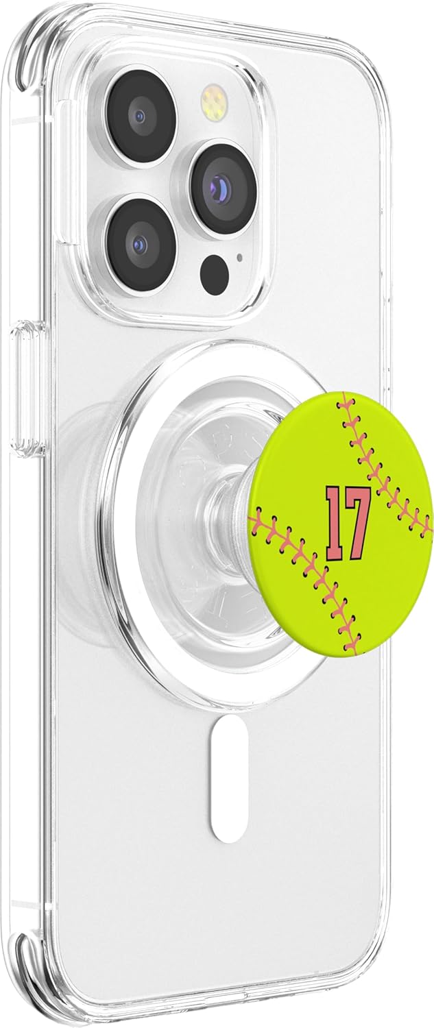 Softball Pink Number #17 PopSockets MagSafe PopGrip for iPhone