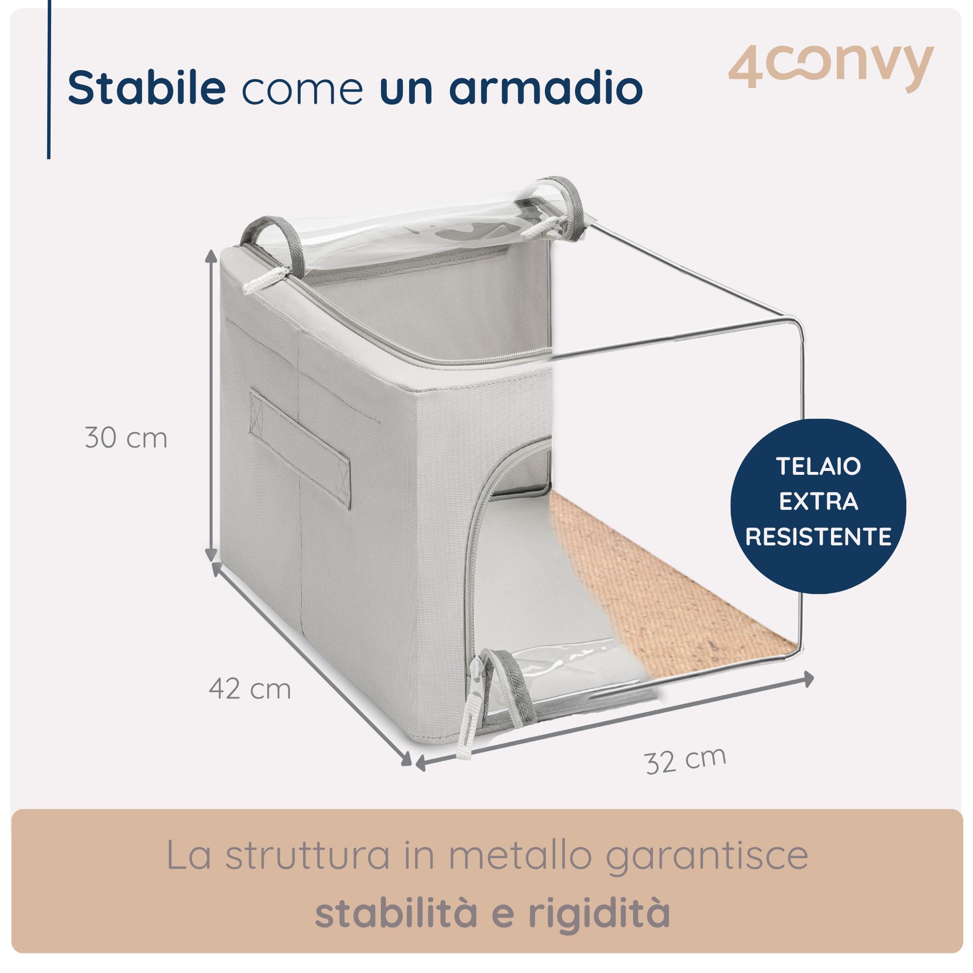 4CONVY Scatole per Armadio Rigide con Cerniera, 2 finestre trasparenti–[2024 MATERIALE AGGIORNATO] Contenitori per Armadio per Vestiti, Organizzatore Armadio con Struttura in Metallo Pieghevole -3x40L