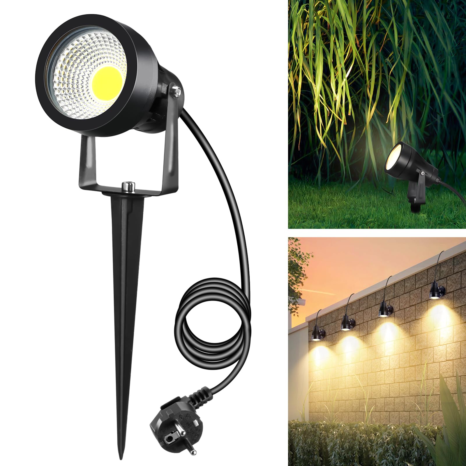 Letlit 7W 700LM Iluminación de Jardín con Potencia & Punta de Tierra, Lámparas de Jardín LED Grandes Super Brillantes, 3000K IP65 Foco para Pared Exterior Terraza Árbol Caminos, 1 Pieza