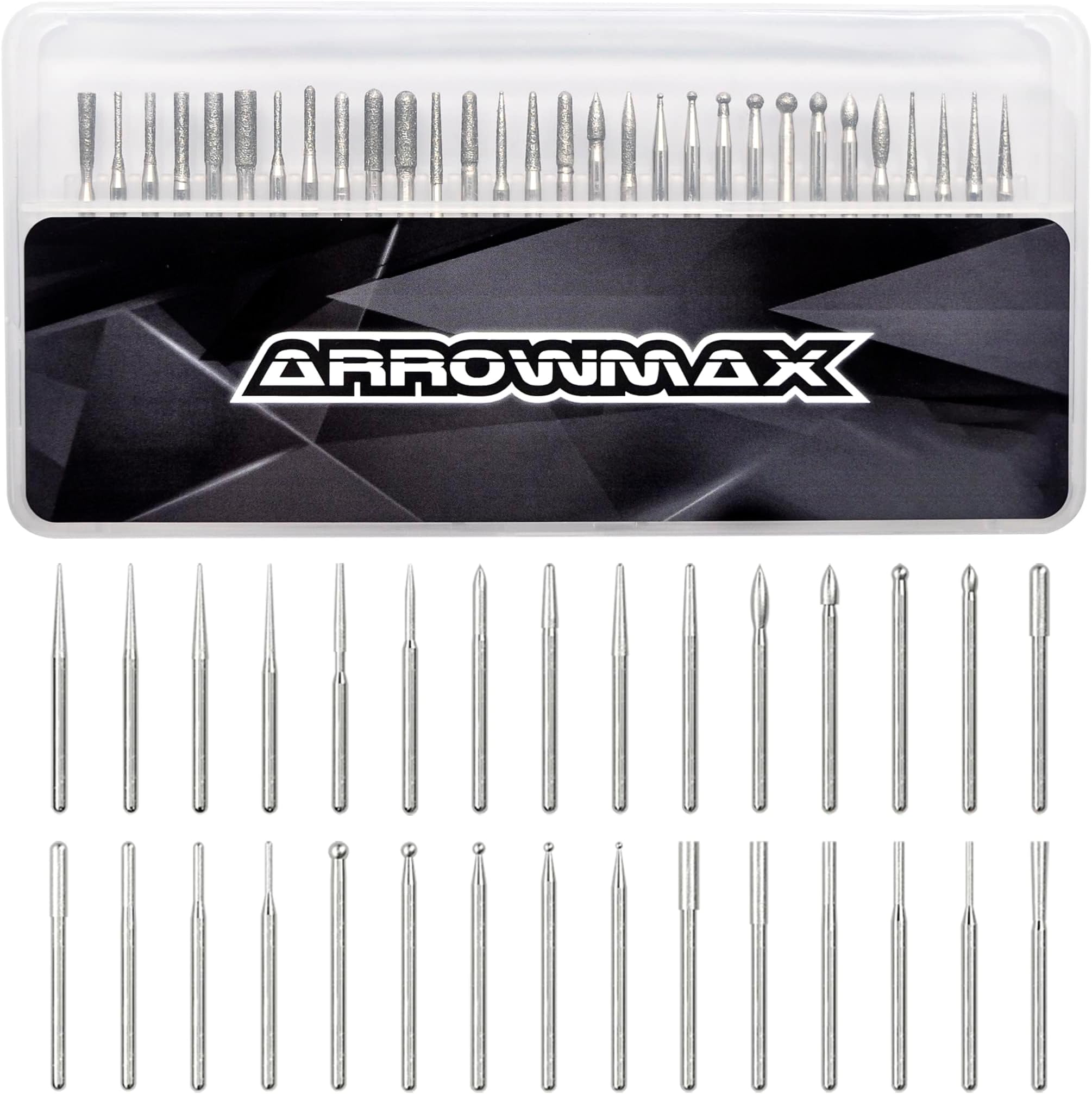 AM ARROWMAXCarving Bits Wood Engraving Router Bit with (2.35mm) Shank, 30 Pcs Engraving Bits to Meet Your Different Needs, Durable Rotary Tools Accessories for DIY Woodworking, Carving