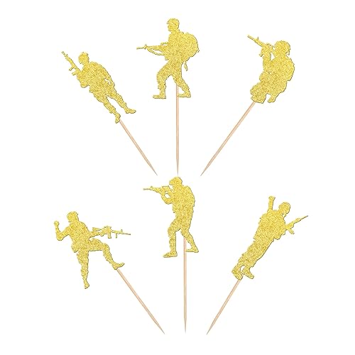 Miniatura 3 de 24 piezas de decoración para cupcakes de soldado militar con purpurina temática militar para cupcakes para la Armada Ejército Fuerzas Especiales Día