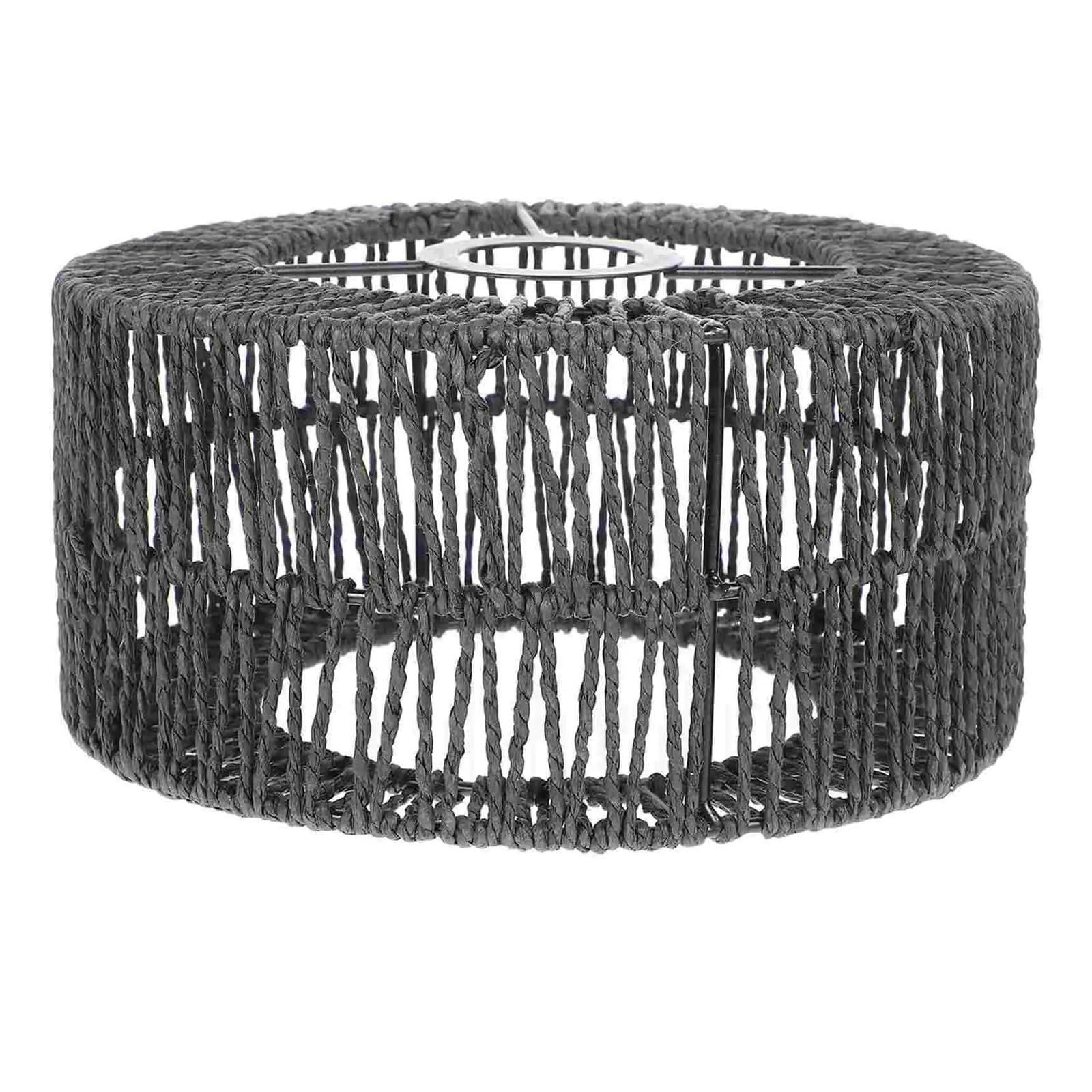 Lamp Shade Small Yellow Handwoven Straw Rope Lampshade Lighting Cover Pendant Lampshades Paper Indoor Light Covers Barrel Ceiling Shades(Black22.00X22.00X11.)