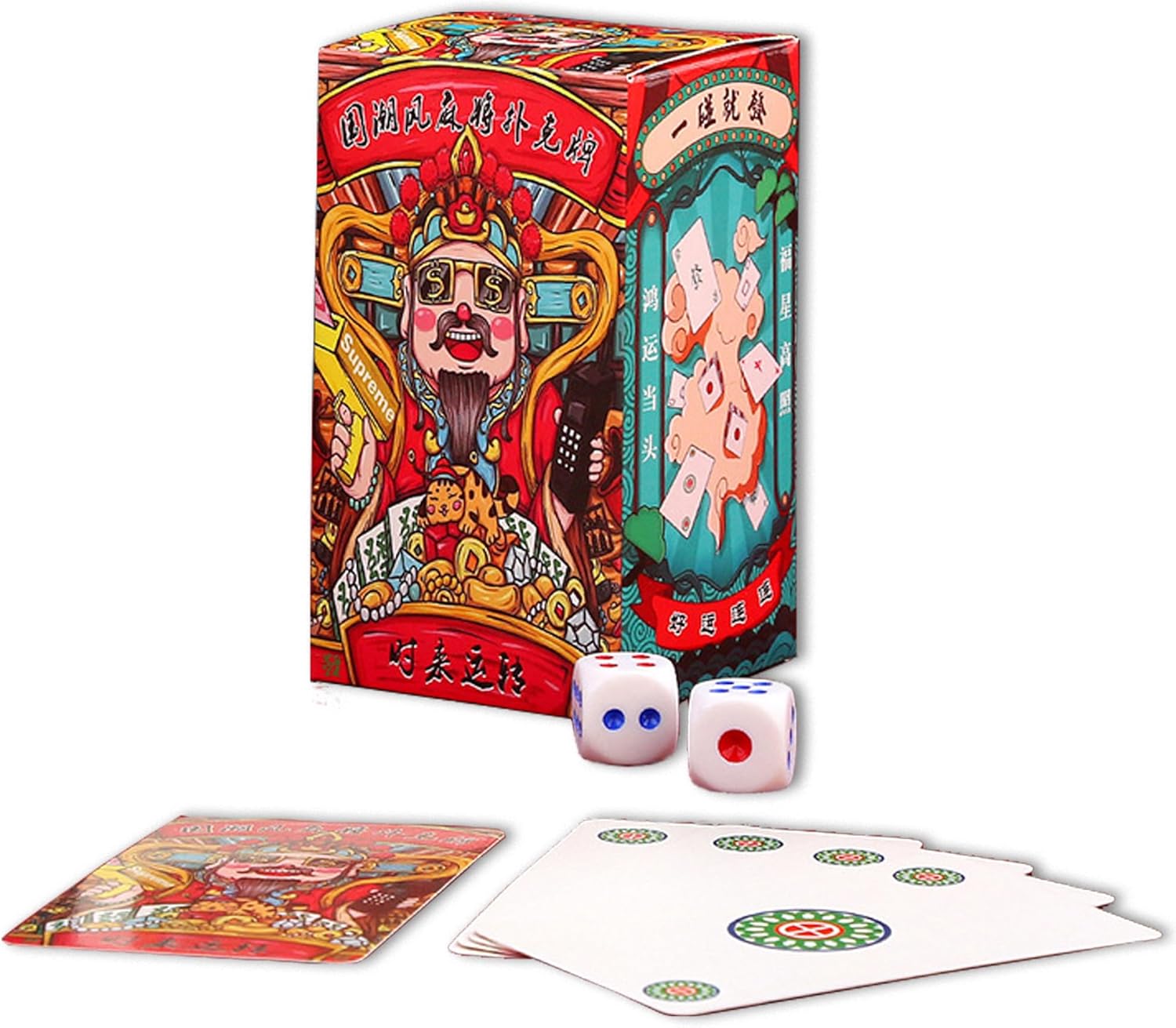 GeRRiT Chinese Mahjong Cards Deluxe Set 144 Playing Cards with 2 Dice, 2024 Majhong Games Large Print Handheld Poker, Portable Durable Waterproof