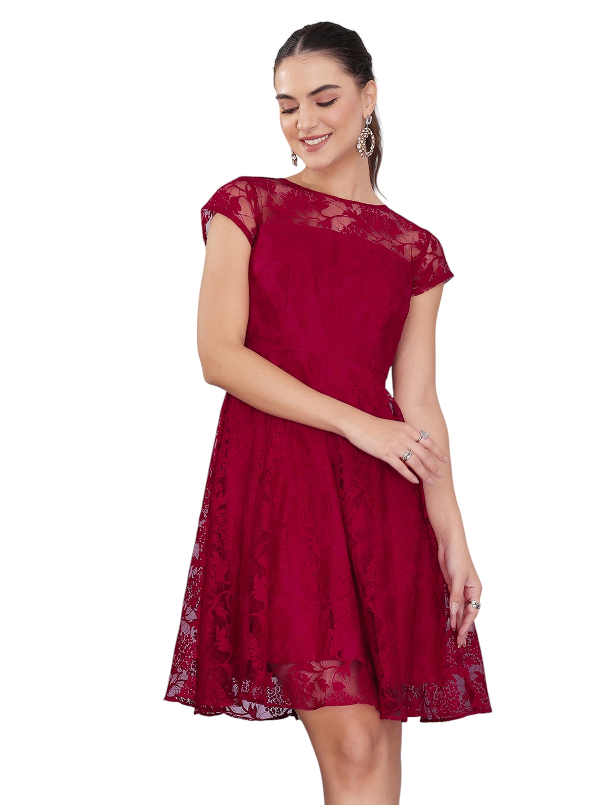 miss chase Womens Round Neck Self Designed Mini Dress-picture-19