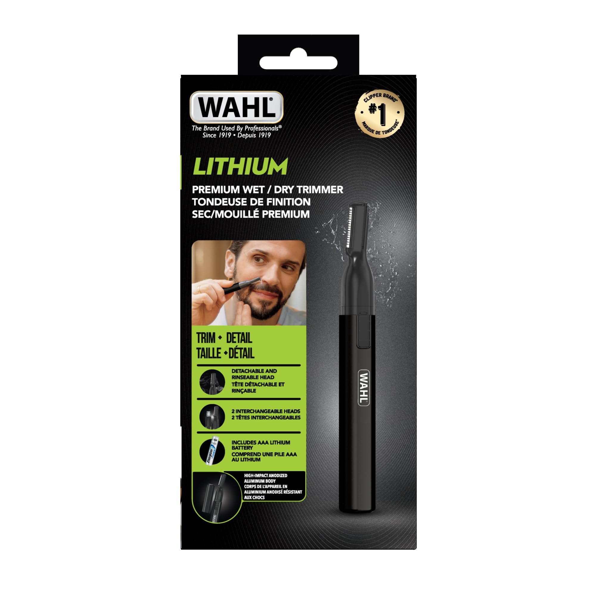 Wahl Canada Premium Lithium Ear Nose Brow Trimmer Power and Precision for Mens Grooming Wet Dry Black Pen