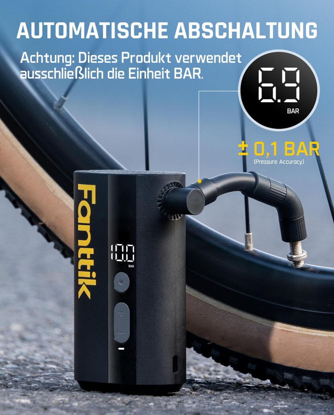 Fanttik X9 Ace Mini Fahrradpumpe, Akku Kompressor, 32s Schnellaufblasbare Elektrische Fahrradpumpe, 10,3BAR Luftpumpe mit Presta und Schrader-Ventil, für Rennrad, Mountainbike, E-Bike, Stadtrad