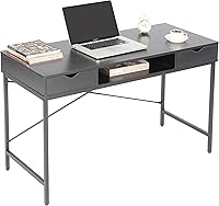 Vista 1 de JJS Escritorio de 48 pies con cajones, contemporáneo para oficina en casa, gran estación de trabajo para computadora portátil con almacenamiento
