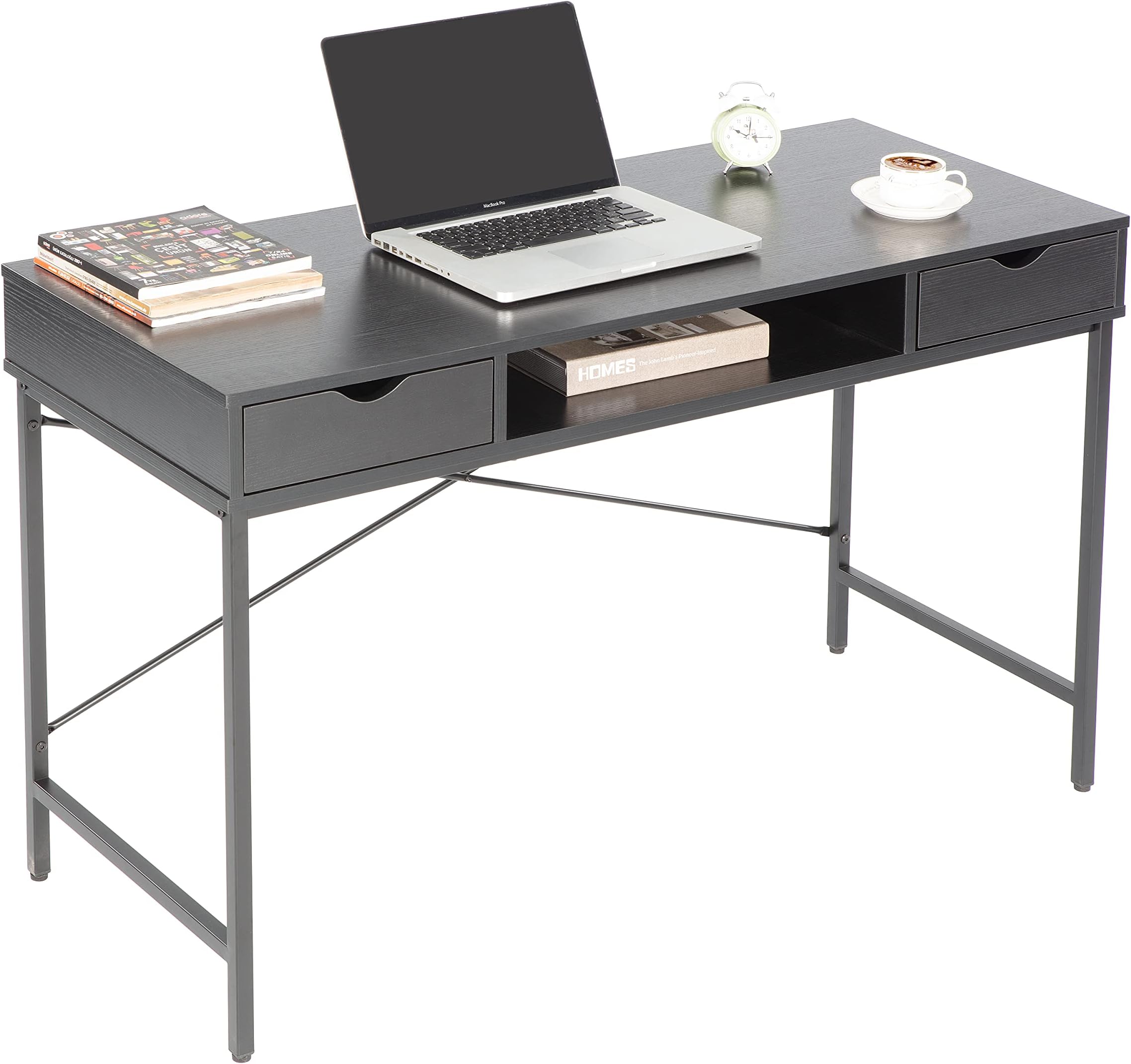 JJS48' Writing Desk with Drawers, Contemporary Home Office Large Computer Laptop Workstation with Storage, Black