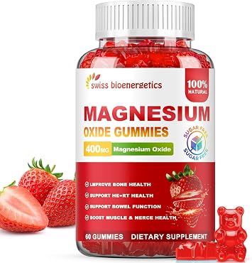 Magnesium Oxide Gummies 400mg Muscle Relaxation & Nerve Support for Adults and Kids Magnesium Oxide with Stevia & Fruit Extract Vegan, Non-GMO, Gluten-Free, 60 Gummies