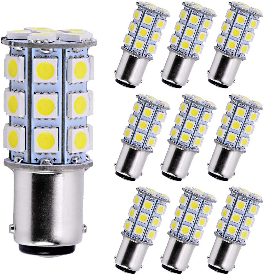 YITAMOTOR 10 X BA15D 1004 LED Bulb White, 1142 1076 1130 1176 Marine RV Interior LED Light Bulb for Car Trailer Motorhome Camper Tail Boat, 5050 27SMD, 12V