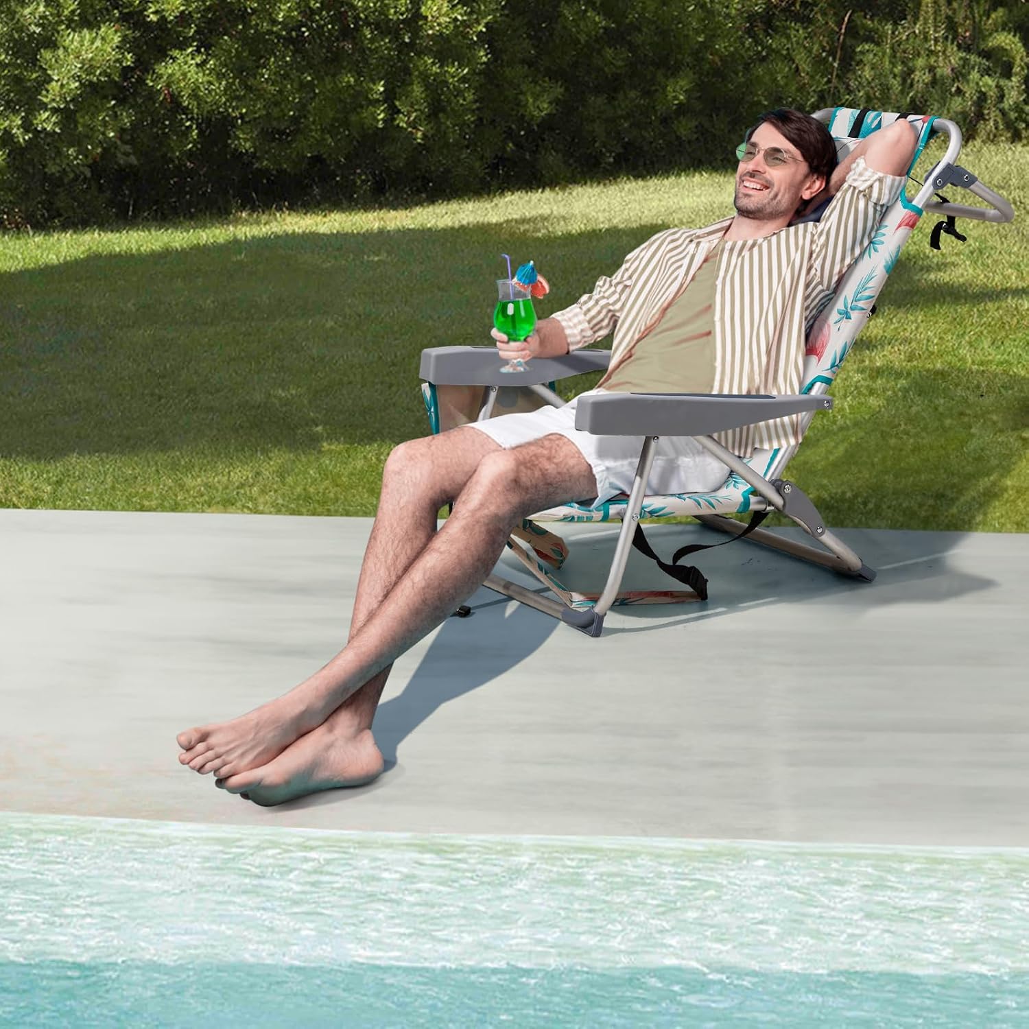 VINGLI Aluminum Backpack Beach Chair for Adults, Portable Lightweight Reclining Beach Chair with Headrest & Side Pocket, Lay Flat Beach Chair with 5 Positions for Outdoor Lawn/Fishing/Pool Lounge