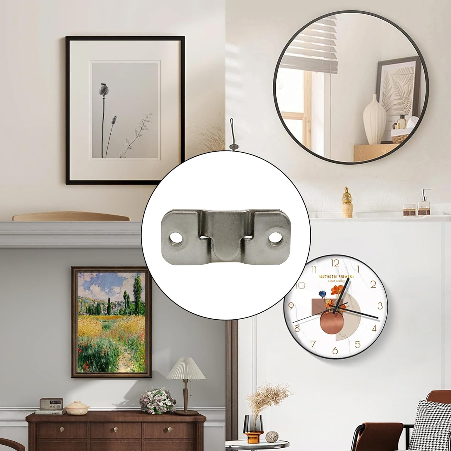 16PCS Flush Mount Bracket, 43x19mm Interlocking Furniture Connector, Stainless Steel Picture Hangers Photo Frame Hook, Headboard Wall Mounting Brackets Sectional Couch Connectors