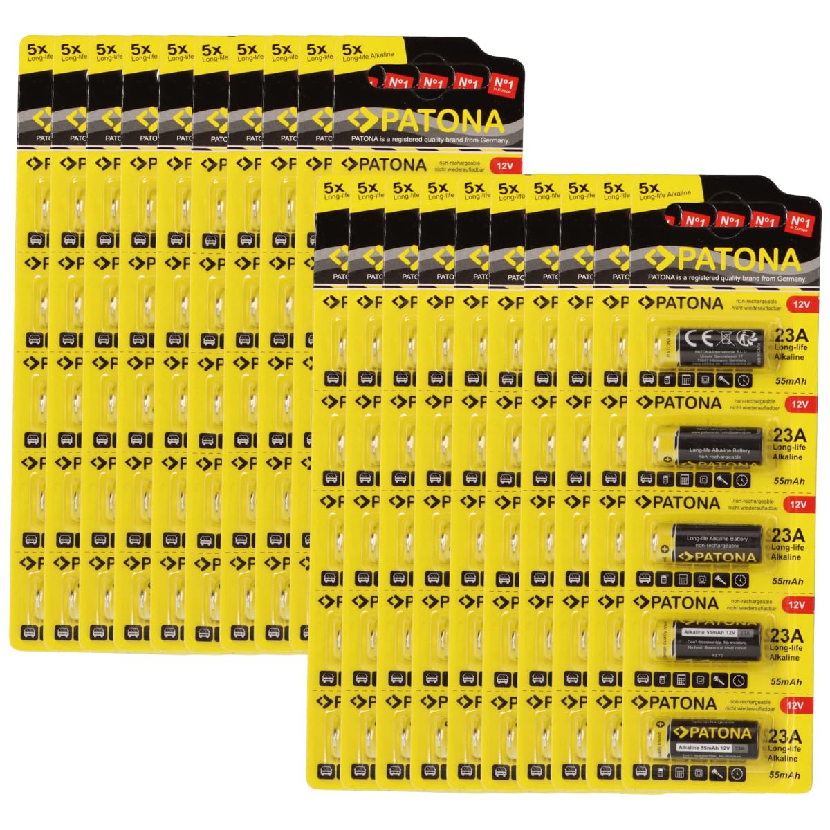 PATONA Lot de 100 (20 x 5 pièces) 12 V 23 A 23GA MN21 - Batterie spéciale pour ouvre-porte de garage, télécommandes, systèmes d'alarme, casque Bluetooth, etc. Compatible avec MN21, V23GA, 3LR50, LRV08