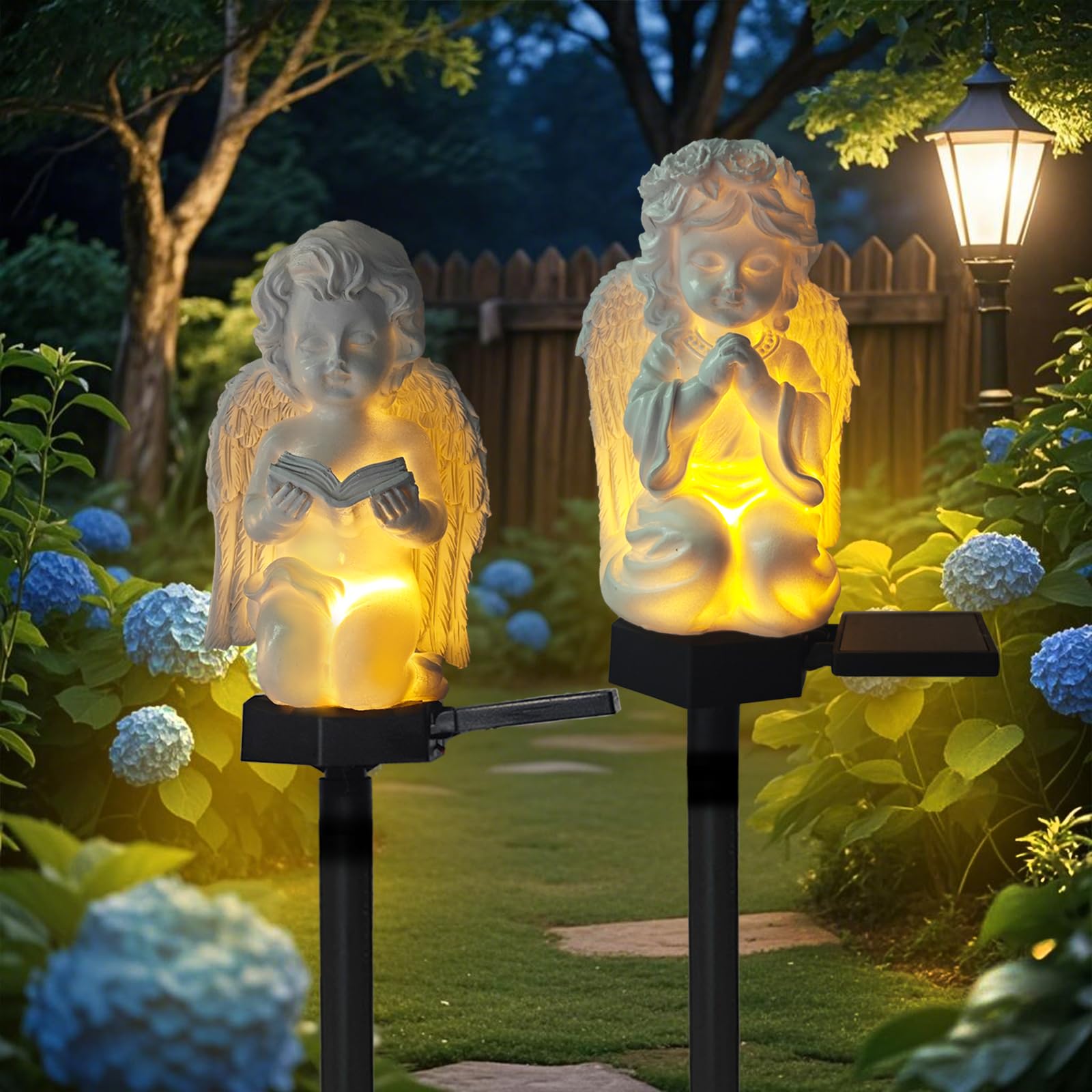 YZYOE 2 Packs of Solar Angels Children's Floor Lamps, Garden Decoration Resin Cute Little elf Lamps,Wireless Twilight to Dawn LED Lights are Waterproof.