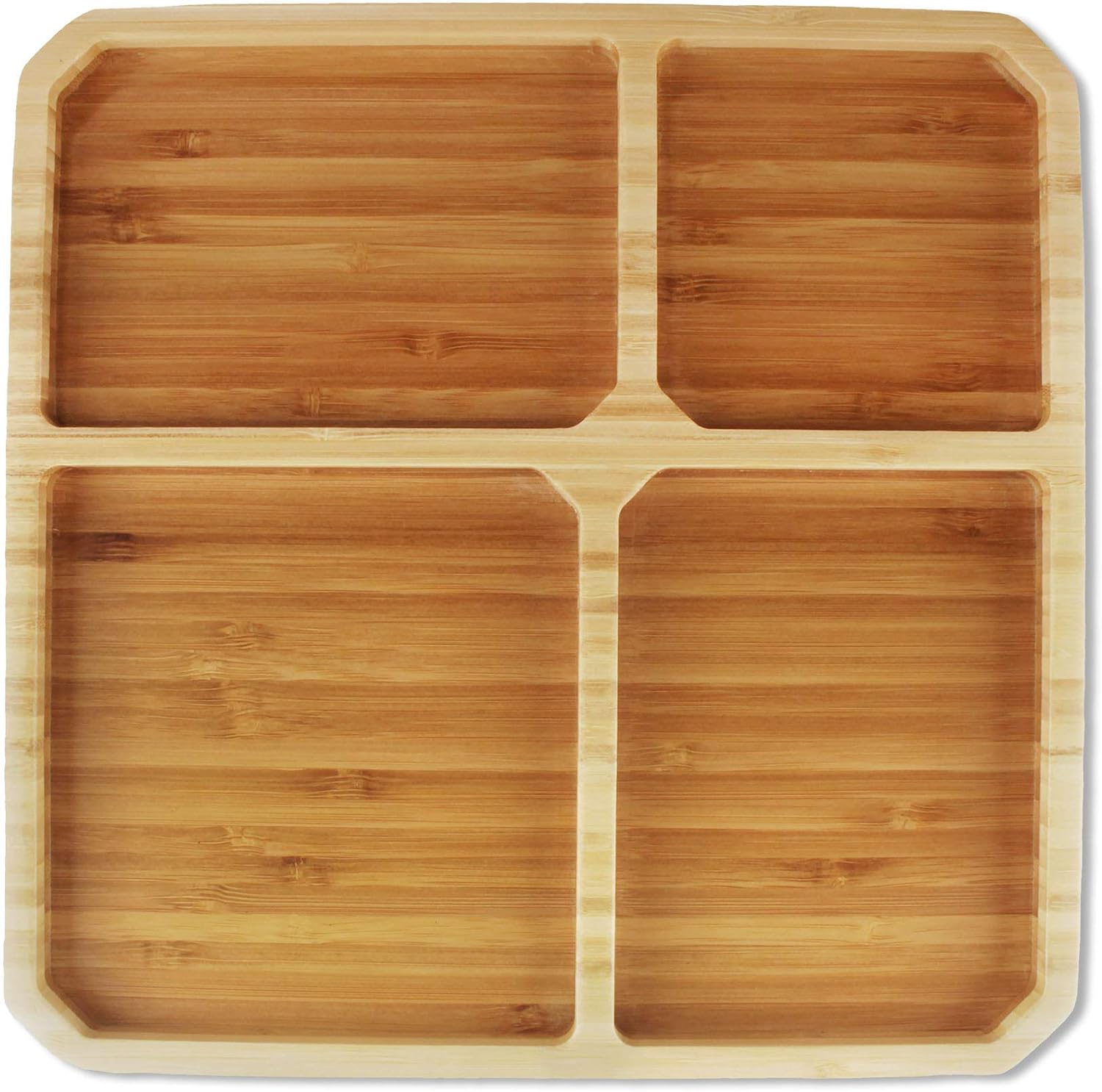 BambooMN Portion Control Plates - 9" x 9" Bamboo Ecoware Reusable Dinnerware Divided Square Plates for Healthy Eating, 1 Pc
