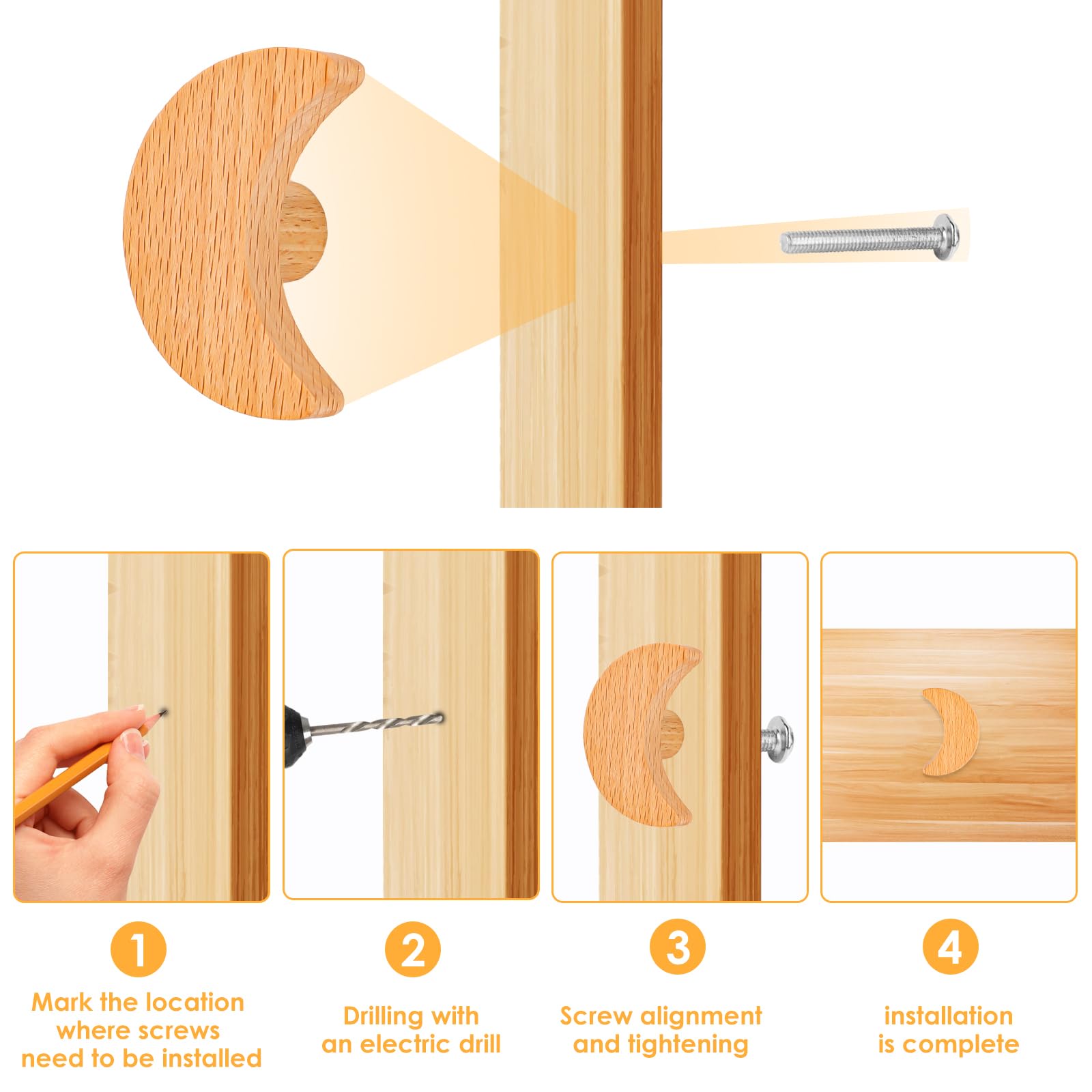 RUNEAY Children's Wooden Furniture Knobs, Pack of 6, Cabinet Knobs, Children's Wood with 30 mm Screws - Image 3