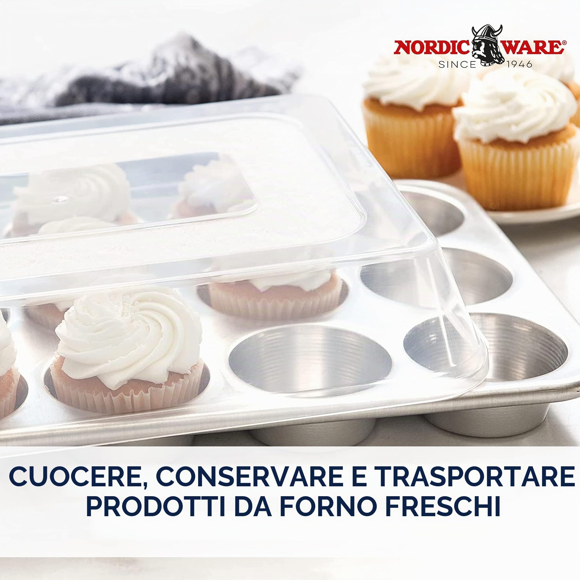 Nordic Ware Naturals - Teglia per muffin con coperchio per il trasporto e lo stoccaggio