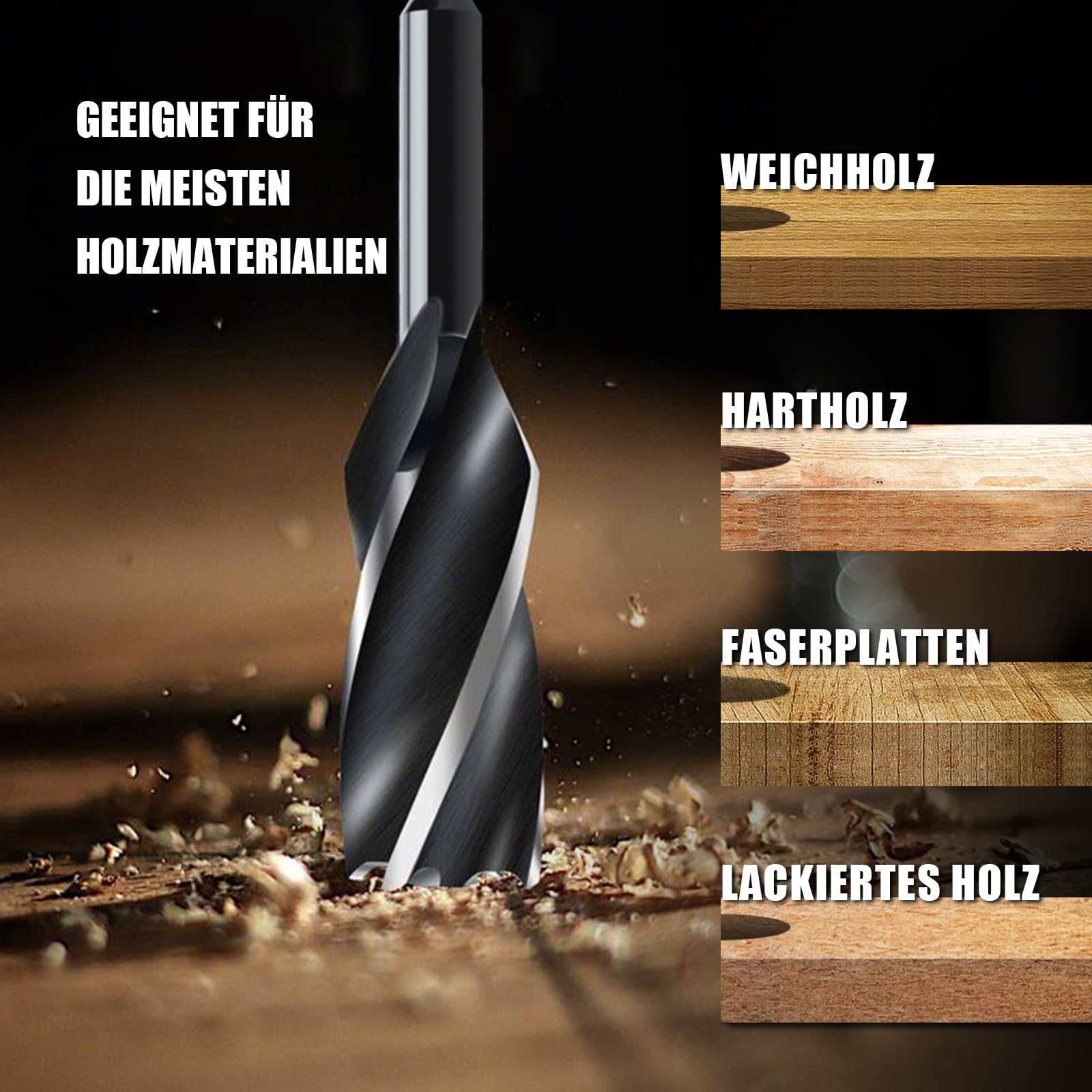 3 punte per legno, 6 x 300 mm, per legno tenero, legno duro con punta di centraggio e codolo E 6.35